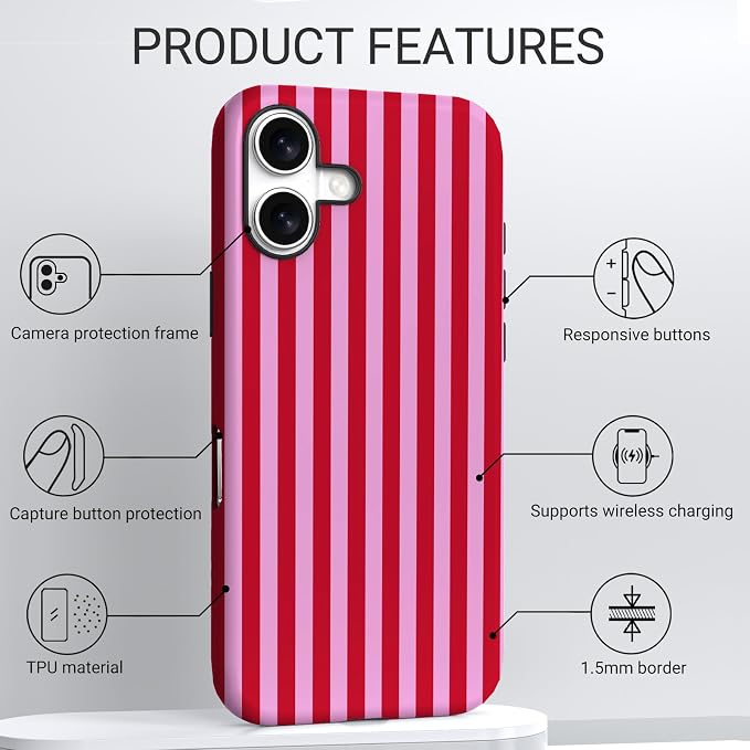 TPU Phone Case for iPhone 16, MagSafe Wireless Charging Compatible, Shockproof Slim Fit Protective Cover with Anti-Yellowing & Raised Camera Protection (Stripes 4, iPhone 16) - Image 3