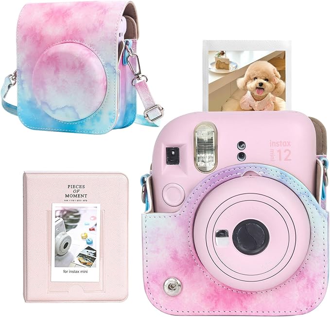 CAIYOULE Camera Case for Fujifilm Instax Mini 12 Instant Film Camera | Protective Camera Case, Camera Crossbody Bag for Fuji Mini 12 with Photo Album, Adjustable Shoulder Strap, Blue Pink by CAIYOULE