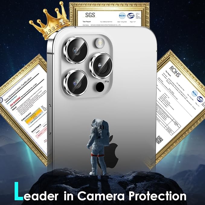 YWXTW CameraLens Protector,[1 Step Installation Tray] Tempered Glass Screen Metal Individual Cover Accessories Case Friendly (Silver Titanium) (iPhone 15 Pro/15 Pro Max) - Image 2
