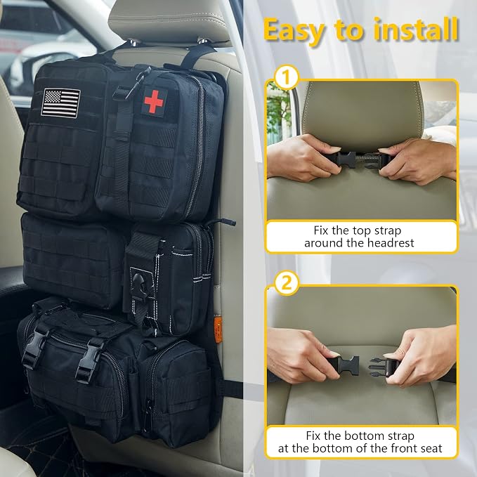 Universal Tactical Car Seat Back Organizer Bag Tactical Molle Vehicle Organizers Panel Vehicle Protector Organizers with 5 Detachable Pouches for Car Truck Ford Jeep (Black) - Image 4