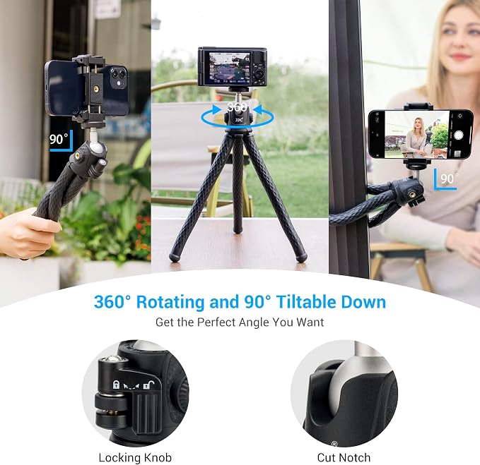 JJC Flexible Mini Tripod Octopus Stand for Sony ZV-1F ZV-1 Canon M50 G7X | Bendable Selfie Stick for Sony RX100 A6100 A6400 Fujifilm X-T5 X-T4 X-T30 & More Camera [Phone Clamp Included] - Image 4