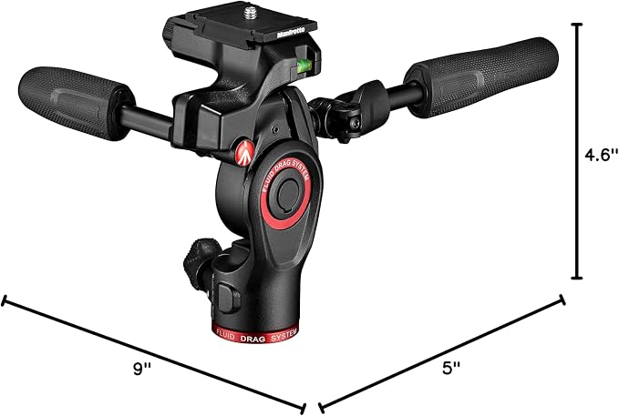 Manfrotto Befree 3-Way Live Camera Tripod Head, Aluminium, 6kg Payload, for Travel Tripods, with Foldable Handles, Fluid Drag System, for Photo and Video, Vlogging Equipment (MH01HY-3WUS) - Image 10
