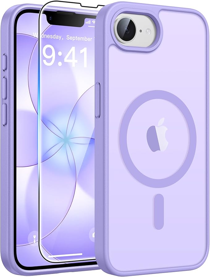 FNTCASE for iPhone 17e/ iPhone 16e Case, Fit for Magsafe, Screen Protector | Translucent Matte Magnetic Back, 14FT Military Grade Drop Protection, Shockproof Protective Phone Cover, Light Purple by FNTCASE