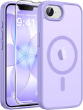FNTCASE for iPhone 17e/ iPhone 16e Case, Fit for Magsafe, Screen Protector | Translucent Matte Magnetic Back, 14FT Military Grade Drop Protection, Shockproof Protective Phone Cover, Light Purple by FNTCASE