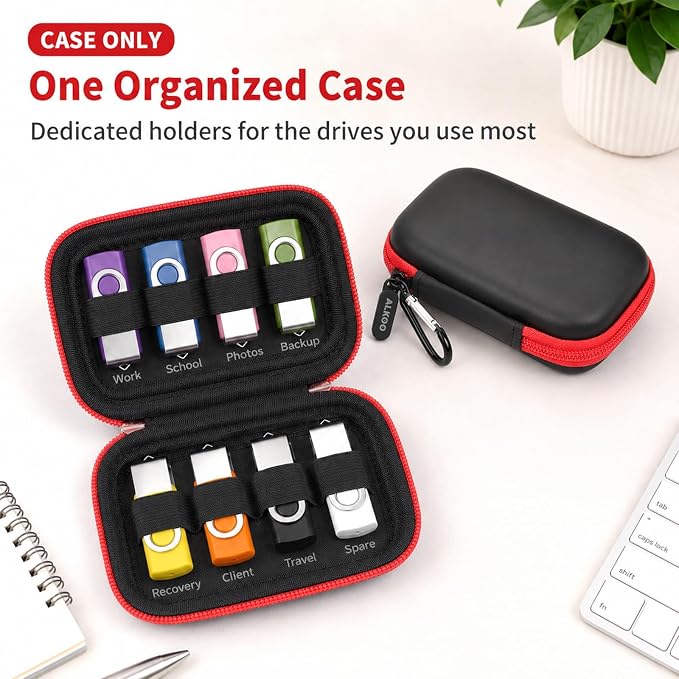 ALKOO Flash Drive Case USB Storage Case, Thumb Drive Holder, Holds 8, Black | Hard Shell, 8 Elastic Slots for USB Drives and SD/Memory Cards, Portable Travel and Office Organizer, Case Only, Black - Image 3