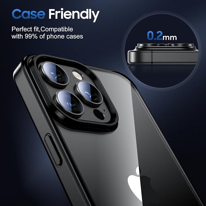 UniqueMe for iPhone 15 Pro/15 Pro Max Camera Lens Protector-All-Black | 3 Pack-Drop Protection, Case Friendly, Camera Cover Screen, Update New Version - Image 6