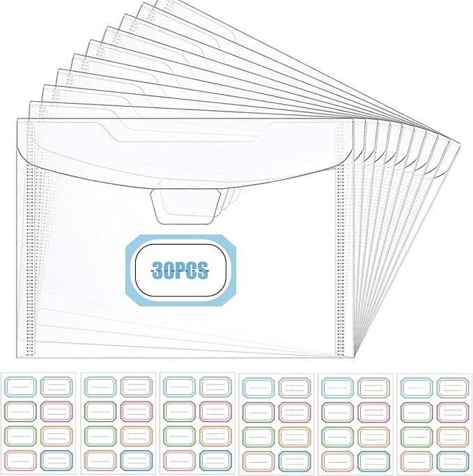 30Pieces 7x5inch Stamp&Die Storage Pockets Clear Die Storage Envelopes Scrapbooking Storage Cutting Dies Stencil Organizer Holder Album Embossing Crafts Card Making Stamp Storage with Label Sticker by CYFUNDESIGN