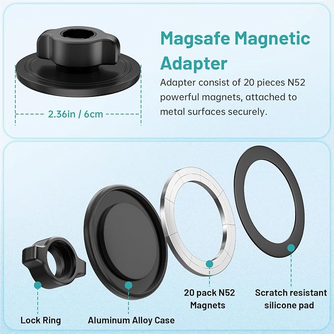 Magnetic iPad Holder Alloy Magic Arm Mount for Microphone Music Stand | Strong 20xN52 Magnets 360°Adjustable Tablet Mount,Compatible with MagSafe 4.7~13.5"iPad/Pro/Mini/Air,Galaxy Tab/Nexus/iPhone - Image 4