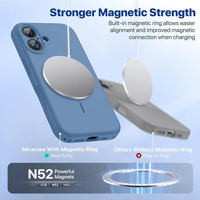 Miracase Silicone & Magnetic for iPhone 16 Case, Glass Blue | Compatible with MagSafe, Anti-Scratch Microfiber Lining, Liquid Silicone Case Shockproof Drop Protection Phone Case for 16 - Image 5
