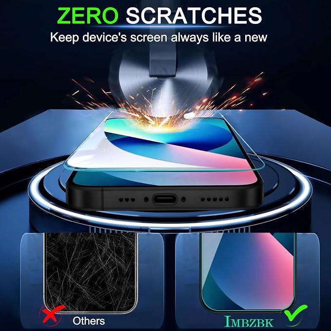IMBZBK for iPhone 13 Screen Protector, 9H+ Tempered Glass, 2+2 Pack | 9H+ Hardness, Military Grade Shatterproof, Case Friendly, Bubble Free Auto-Dust Removal, with 2 Camera Lens Protectors - Image 4