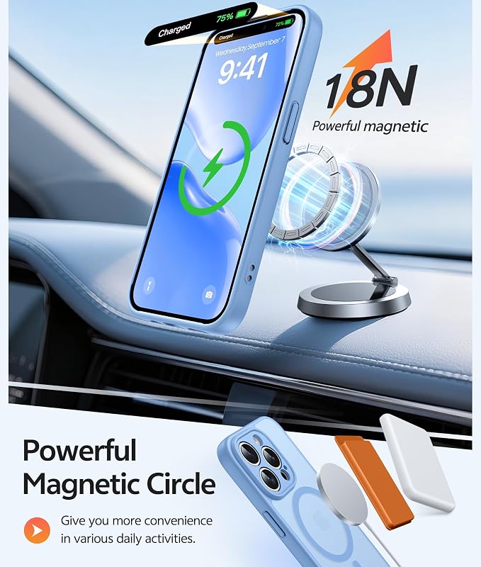 FNTCASE for iPhone 14 Pro Case, Compatible with Magsafe, Screen Protector | Full Camera Protection, Translucent Matte, 14FT Military Grade Drop Proof, Shockproof Protective Phone Cover, Light Blue - Image 3