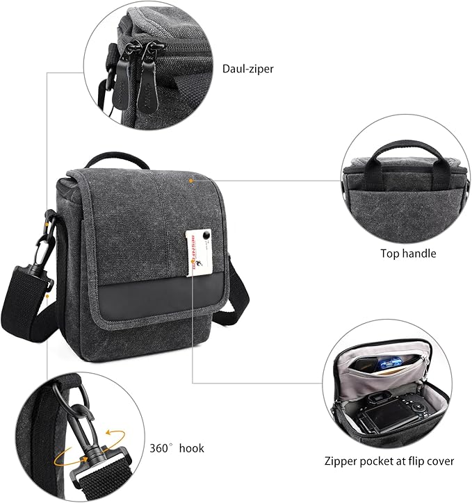 Mirrorless Camera Shoulder Bag Small Messenger Case Waist Bag Compatible for Canon (BlackH, Small) - Image 3