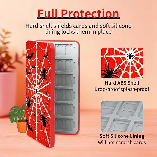 PERFECTSIGHT Switch Game Card Case for Nintendo Switch 2/ Lite / OLED, Switch 2 Game Holder Cartridge Case for Game Cards and 48 SD Cards, Cut Kawaii Portable Compact Storage Box, Spider Bat - Image 4