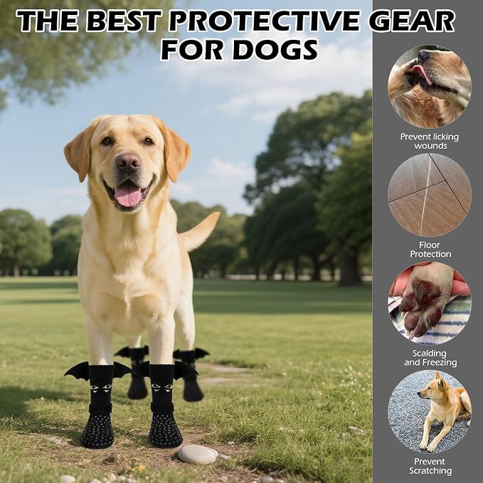 EXPAWLORER Halloween Anti Slip Dog Socks to Prevent Licking Paws, Boots & Paw Protectors with Grippers,Doggie Booties for Hardwood Floors for Small Medium Large Senior Dogs Costume Black Devil Wings S - Image 8