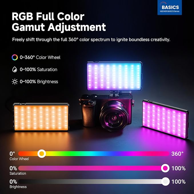 NEEWER Basics RGB Video Light, 9W 2700K-7500K Portable Full RGB Colors 17 Scenes CRI97, 4000mAh Rechargeable Metal Small LED Camera Panel Lighting for DSLR Tripod Streaming Video Recording, SL90C - Image 4