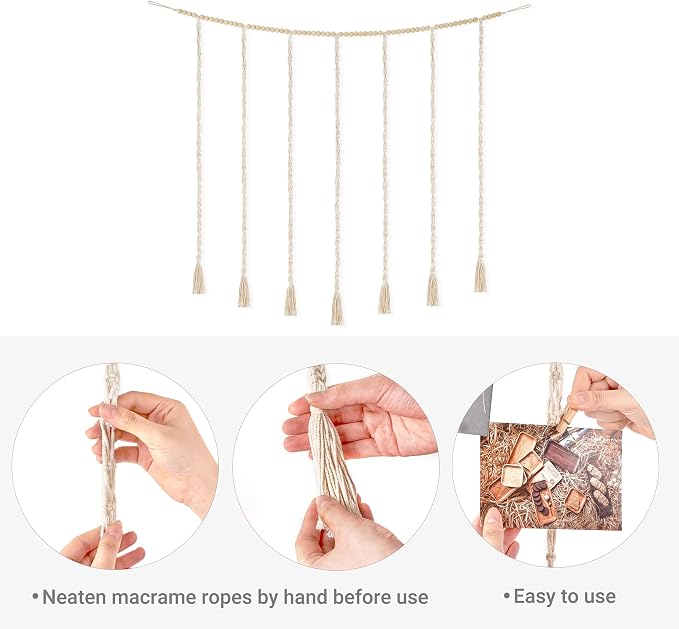 Mkono Hanging Photo Display, Boho Macrame Wall Decor with Lights, Ivory | 45 Clips, String Lights, Teen Girl Stuff Gifts, Wooden Beads Banner, Pictures Postcards Holder, Bedroom Living Room Dorm - Image 7