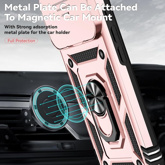 SunStory Phone Case for iPhone 17 Pro Case with HD Screen Protector & Slide Camera Cover & Rotated Ring Kickstand, [Military-Grade] Phone Case for iPhone 17 Pro, Rose Gold - Image 5
