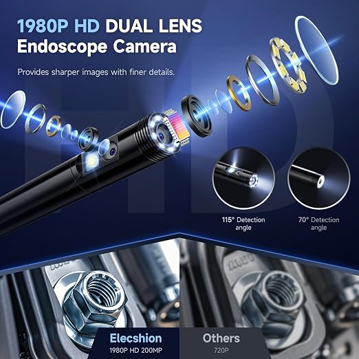 Endoscope Camera with Light, Dual-Lens 1920P HD Borescope with 8+1 Adjustable LED Lights, IP67 Waterproof Inspection Camera 16.5FT Semi-Rigid Snake Camera for iOS & Android (2 Interface) - Image 2