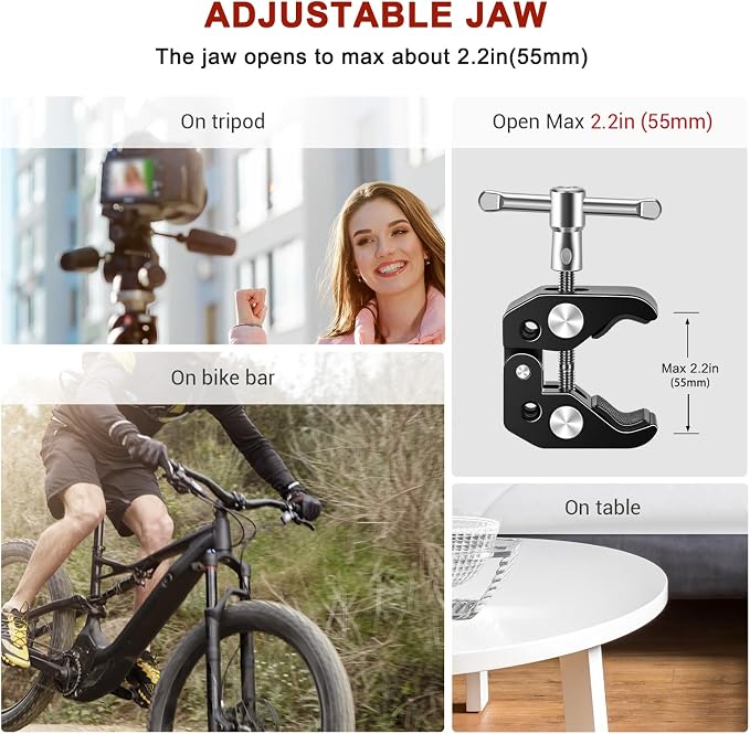 Super Clamp Mount with 5 x 1/4" & 3/8" Threaded Holes – Versatile Camera Clamp for Tripods, Umbrellas, Lights, Shelves, Glass, & More - 2 Pack - Image 8