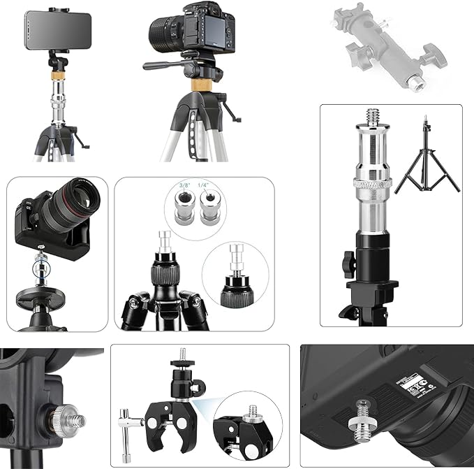 30Pack Camera Tripod Screw Mount Kit 1/4 to 3/8 Inch Adapter Threaded Converter 1/4" Swivel Ball Head and Hot Shoe E Clip for DSLR/Monopod/Flash Light/Quick Release Plate - Image 3