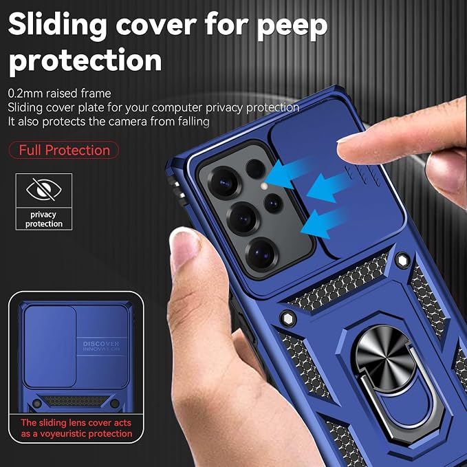 HNHYGETE for Samsung Galaxy S25 Ultra Case with Screen Protector: [Military Grade 20ft. Drop Tested] Slide Camera Cover Ring Shockproof Protective Phone Case for - Galaxy S25 Ultra (Blue) - Image 4