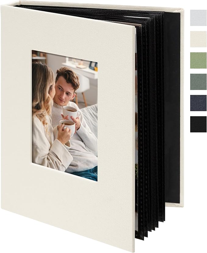 Small 4x6 Photo Album 24 Pockets Linen Cover Beige | Linen Cover, Front Window, Portable Mini Picture Book, Travel Wedding Memories by Remowith