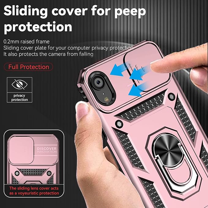 HNHYGETE for iPhone XR Phone Case with HD Screen Protector: [Military Grade 20ft. Drop Tested] Slide Camera Cover Ring Shockproof Protective Phone Case for - iPhone XR (Rose Gold) - Image 3