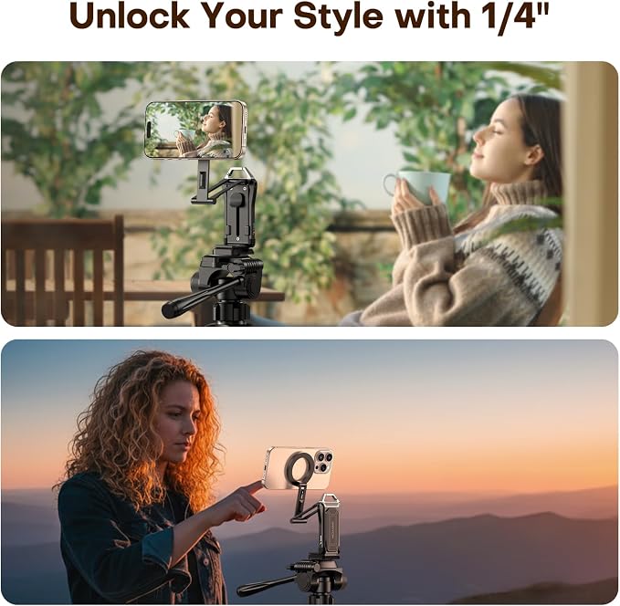 OMOTON 360°Rotating for MagSafe Tripod with 1/4"Screw Arca, Black&Black Pro | Adjustable Magnetic Phone Tripod for iPhone 17/16/15 Pro Max Air, Fold Selfie Stick Fits Vlog, Gym, Travel Essentials, 2Pcs - Image 3