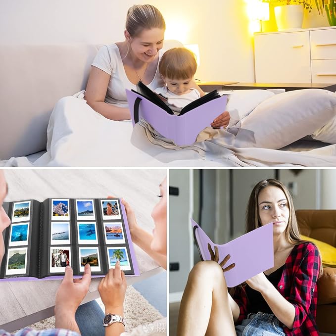 432 Pockets 2x3 In Photo Album for Polaroid & Instax Mini Pictures, Purple | Large Capacity, Acid-Free Black Pages, Durable Hard Cover, Elastic Band Closure for Secure Storage Everyday Instant Photos - Image 7