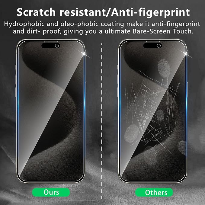 3 Pack Privacy Screen Protector Designed for iPhone 15 Pro Max,Full Coverage Anti-Spy Tempered Glass Film,9H Hardness,Anti-Fingerprint,Bubble Free,Easy to Install - Image 5