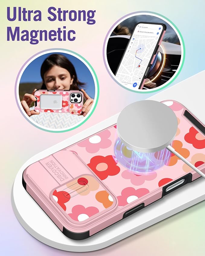 Buleens for iPhone 16 Pro Max Case 6.9 Inch - with Ring Stand & Camera Cover Aesthetic Cute Designed Women Girls Pretty Girly Floral Flowers Phone Case for iPhone 16 Pro Max Compatible with Magsafe - Image 4