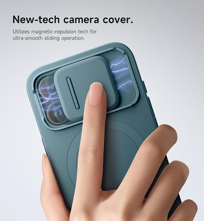 SURITCH for iPhone 15 Pro Case with Magnetic Camera Slide Cover and Adjustable Kickstand, Compatible with MagSafe, Shockproof Bumper Case Slim Protective Cover 6.1 Inch, Lake Green - Image 4