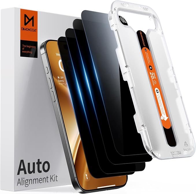 DIMONCOAT 4-PACK Privacy Screen Protector Compatible with iPhone 16 Plus | [Auto Alignment Kit] [10X Military Protection] 16 Plus 6.7 inch Tempered Glass, 23°Anti Spy Film,[Case Friendly] by DIMONCOAT