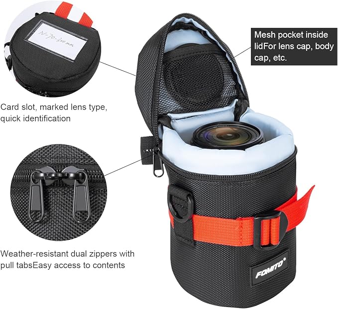 FOMITO Camera Lens Case Pouch Bag for Canon EF-S 17-55mm/17-85mm,EF 35mm f2, Nikon AF-S 18-200mm/18-105mm/18-300mm, Fujifilm XF 56mm f1.2 R & More Lens Below 3.94" x 6.1"(D x L) - Black M size - Image 6