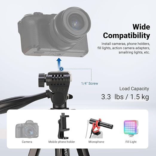 NEEWER Entry Level Version Tripod for Cell Phone & Camera, Metal Lightweight Portable Travel Stand with Cold Shoe Cellphone Holder Mount Compatible with iPhone for Video Recording Filming, TP53 - Image 5