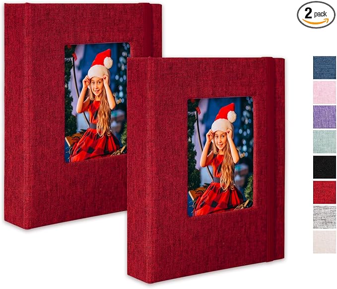 Small Photo Album 5x7, Pack of 2 Linen Picture Book, Each Mini 26-Page Album Holds 52 Photos, Art Presentation Folder for Postcards & Picture Storage by CHERRICH