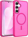 FNTCASE for Samsung Galaxy S25 FE Case, Fit for Magsafe, Screen Protector | Translucent Matte Magnetic Back, 14FT Military Grade Drop Protection, Slim Shockproof Protective Phone Cover, Hot Pnik by FNTCASE