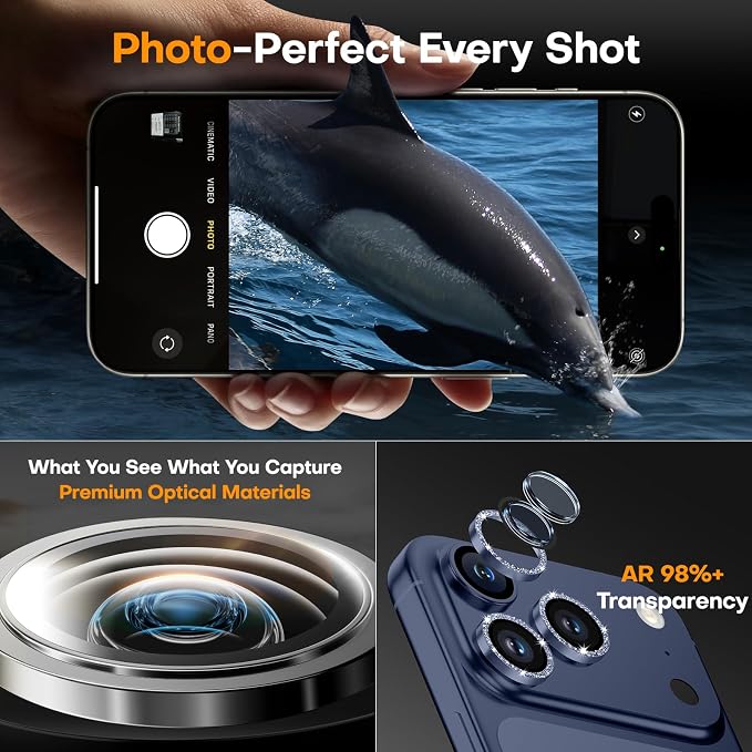 Camera Lens Protector for iPhone 17 Pro Max/17 Pro-Gliter Deep Blue | 9H Tempered Glass, Metal Individual Camera Cover, Accessories, Anti-drop, Case Friendly, HD Clear, Anti-Scratch - Image 4