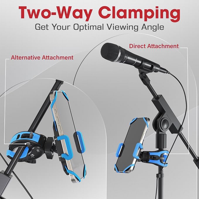 Crescendo CR-30 SlimClip Mic Stand Phone Holder, iPhone Clamp Mount, Pole Phone Mount, Microphone, Music or Drum Stand, Mic/Phone Clip - for iPhone, Samsung Galaxy, Pixel, Any Smartphone (Blue) - Image 3