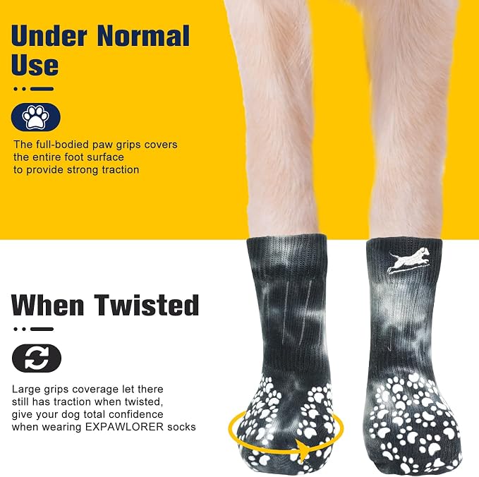 EXPAWLORER Anti Slip Dog Socks to Prevent Licking Paws, Dog Shoes for Hot Pavement, Dog Booties for Small Medium Large Senior Dogs, Traction Control Boots & Paw Protectors for Hardwood Floors - Image 5