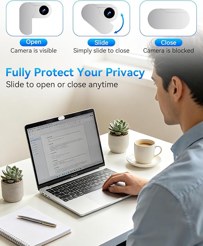 imluckies Rotating Webcam Cover [2-Pack], 0.02 Inch Ultra-Thin Metal Privacy Cover for Laptop, MacBook, iMac, PC, iPad & iPhone, Silver - Image 3
