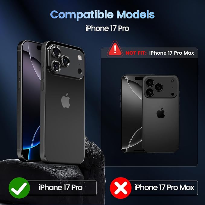 CACOE Metal Camera Lens Protector for iPhone 17 Pro | Tempered Glass Cover, Anti-Scratch, Drop-Proof, Strong Adhesion, Camera Screen Cover Accessories, Carbon Black - Image 2