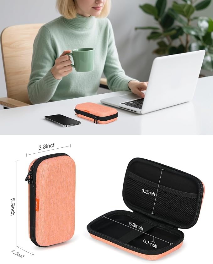 Small Carrying Case, Travel Case, Electronic Accessories Organizer | for Sandisk, Samsung SSD, Earbuds, Cable, Hard Disk, MP3 Player，Portable Storage Pouch Bag , Shockproof,Light-Orange - Image 2