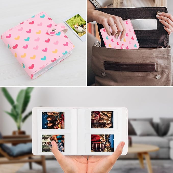 Ruibytree 112-Pocket Small Photo Album for 2x3 Pictures, Hearts Pink,1 Pack | Cute PU Leather Cover, Compact Portable, Compatible with Fujifilm Instax Mini & Polaroid 2x3 Photos, Easily Store all Memorie - Image 7