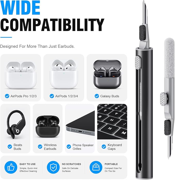 Hyashee Cleaner Kit for Airpods Pro 1 2 3 Multi-Function Cleaning Pen with Soft Brush Flocking Sponge for Bluetooth Earphones Case Cleaning Tools Black - Image 6