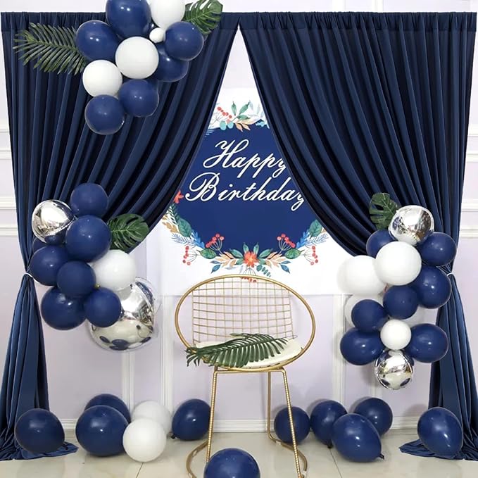 50ftx10ft Wrinkle Free Navy Blue Backdrop Curtains for Parties, 10 Panels 5x10ft Silky Polyester Blue Photo Backdrop Drapes for Weddings Birthday Party Graduation Photography Background Curtains - Image 5