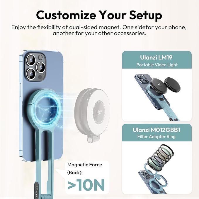 ULANZI MA30 Magnetic Phone Tripod Stand for iPhone, Aluminium Maglock Smartphone Mini Tripod Pocket Cell Phone Stand Strong Magnet Compatible with iPhone 17 16 15 14 13 12 Series, Mint Green - Image 7