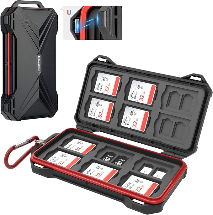 [12 SD + 24 TF] 36 Slots Magnetic Closure Memory Card Case Holder Organizer Keeper for Camera SD SDHC SDXC MSD MicroSD MicroSDXC MicroSDHC TF & Huawei Smartphone Nano SIM NM Nano Memory Cards Storage by Kiorafoto