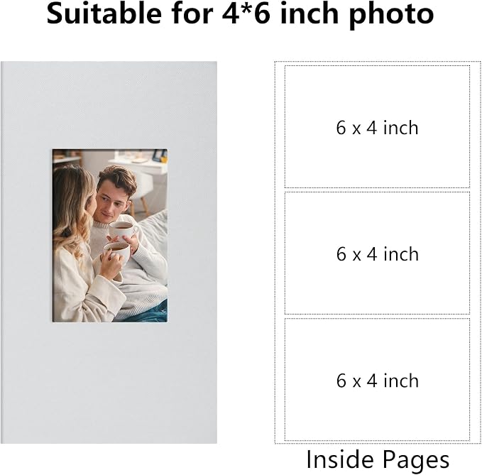 Photo Album 4x6 Pictures 300 Pockets Linen Cover White | Front Window, Large Picture Book, Portable Album, Family Travel Wedding Memory Keepsake - Image 2