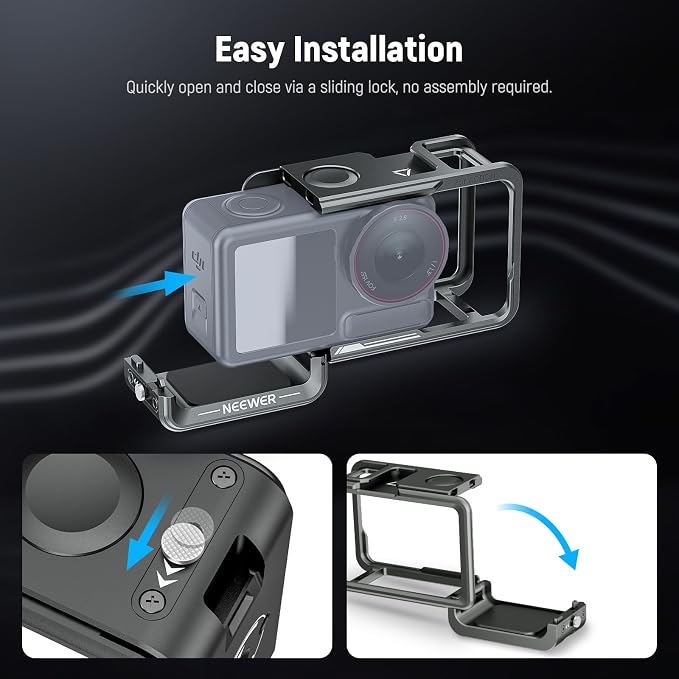 NEEWER AC014 Action 5 Pro Cage Video Rig with Cold Shoe, 1/4" Thread, Shutter Button, Cleaning Cloth Compatible with DJI Osmo Action 5 Pro / 4/3 DJI Mic Magnetic Adapter Mount, Dark Gray - Image 2